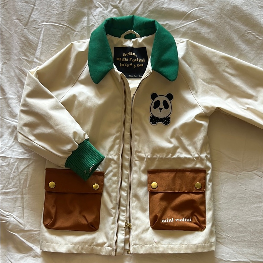 Mini Rodini Twill Cream Panda Parka 3-5 Years